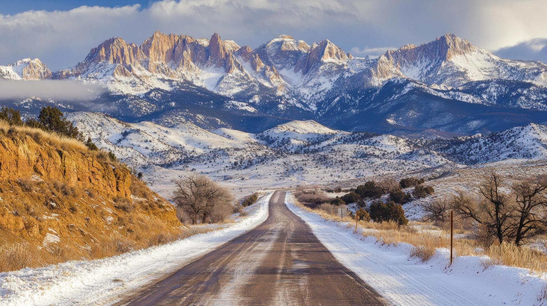 Beautiful vista of a narrow countryside road with rock photo