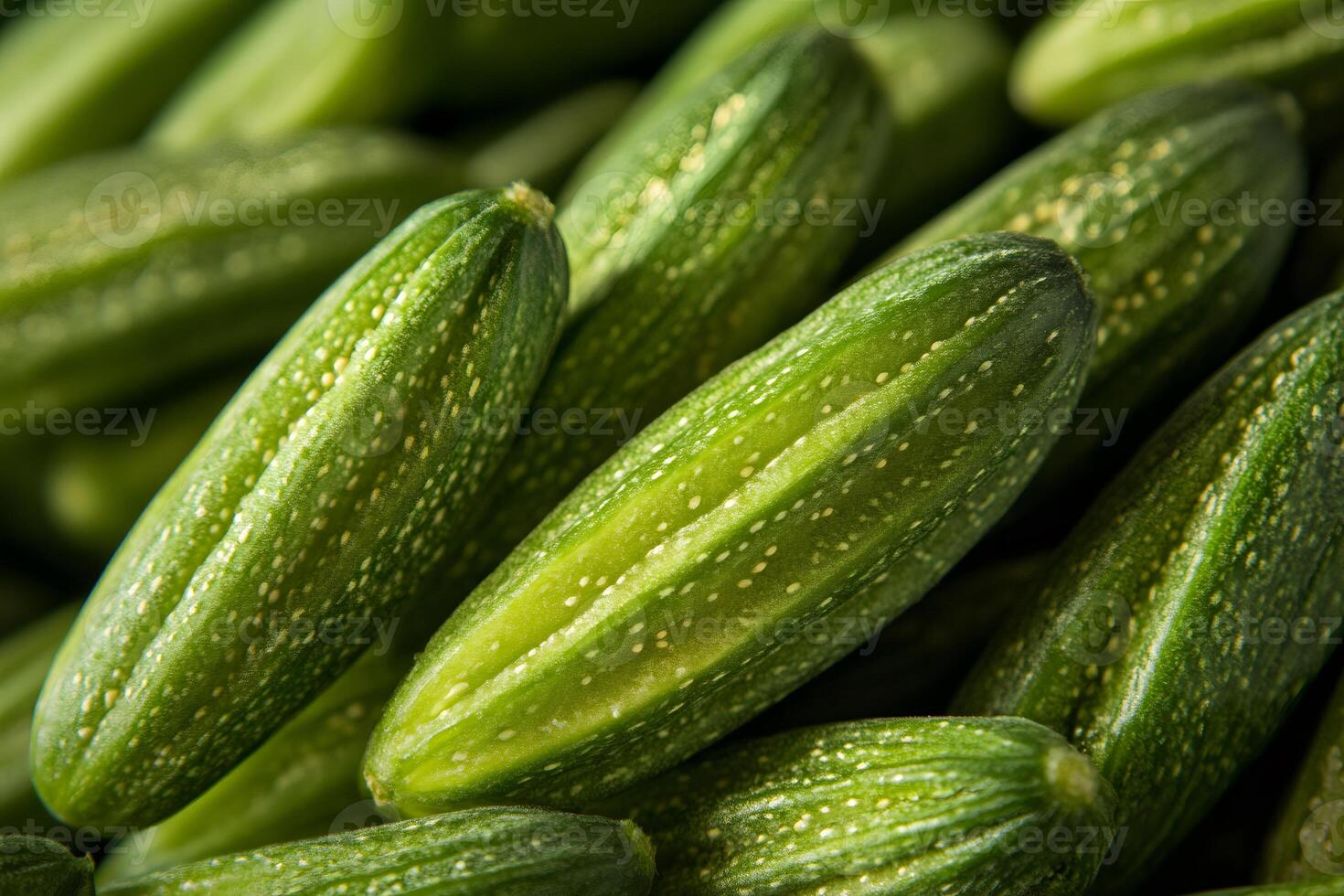 Fresh green dosakai cucumber displaying intriguing texture and vibrant color photo