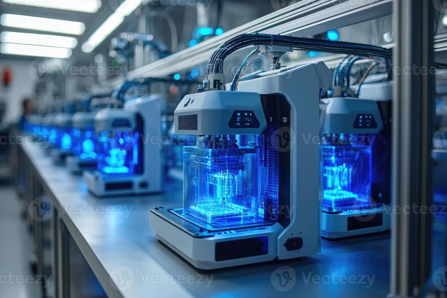 Many 3d printers working at the same time in a modern laboratory photo