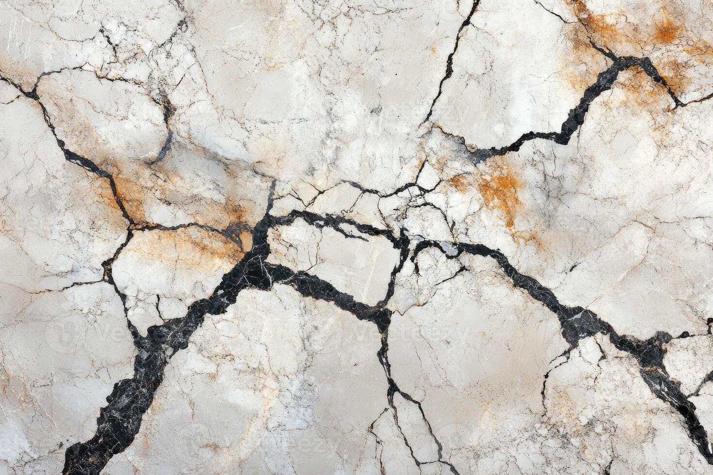 White marble stone surface showing black and brown veins creating natural pattern photo