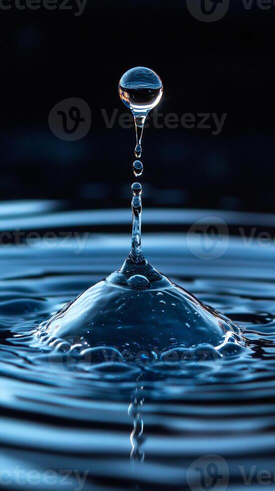 Water drop splashing and creating a column in the air photo