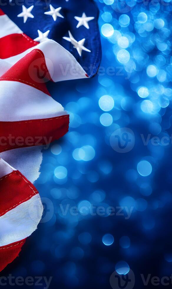 Symbolic tribute showcasing the american flag against a sparkling vibrant azure backdrop photo