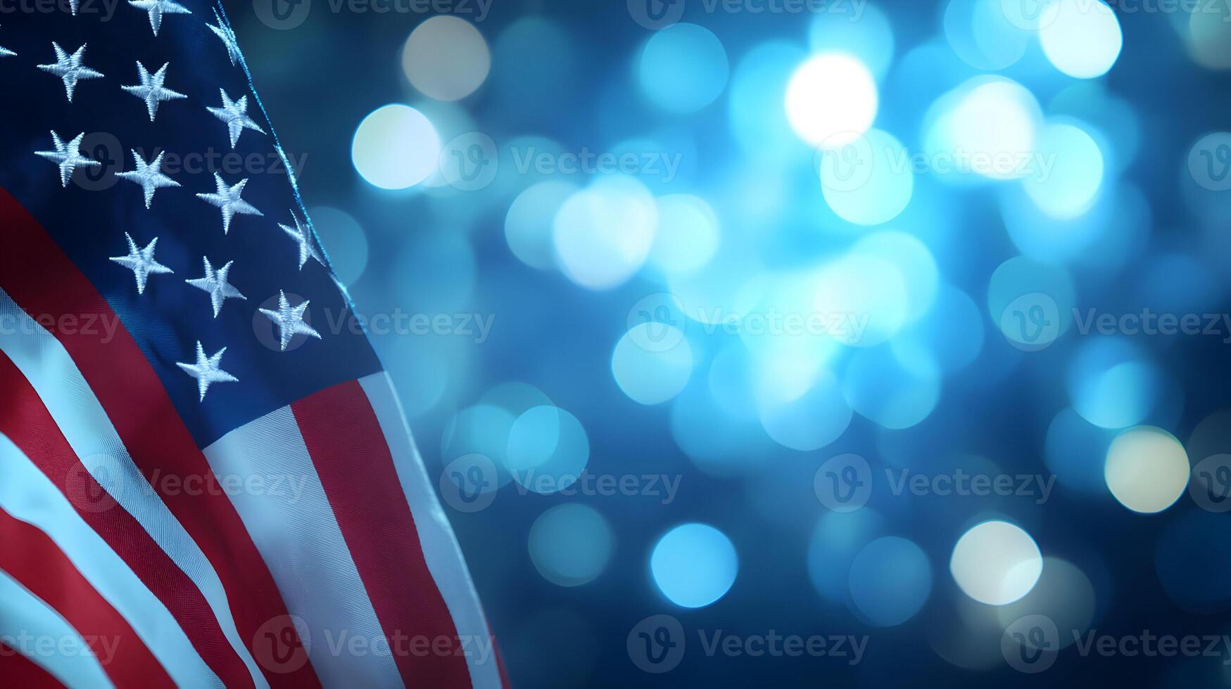 Elegance patriotic with american flag and radiant blue bokeh lights, a subtle backdrop photo