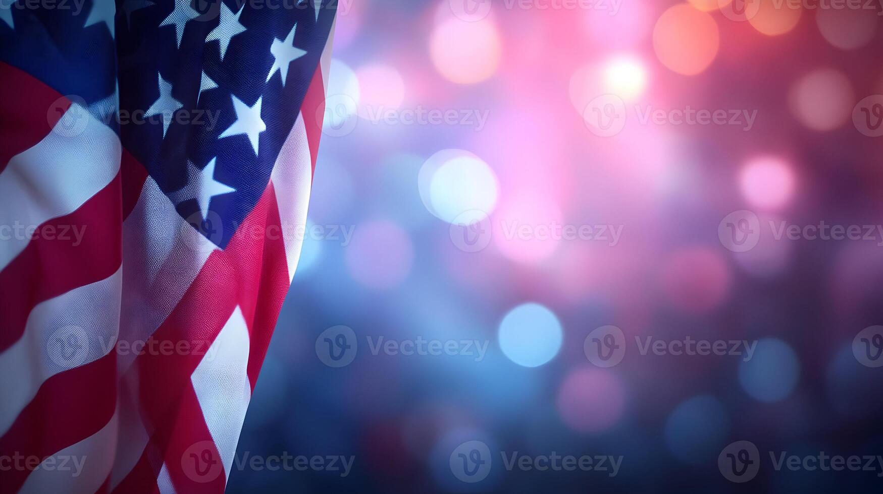 Patriotic United States Flag Displayed Against a Blurred Glowing Background Texture Design. photo