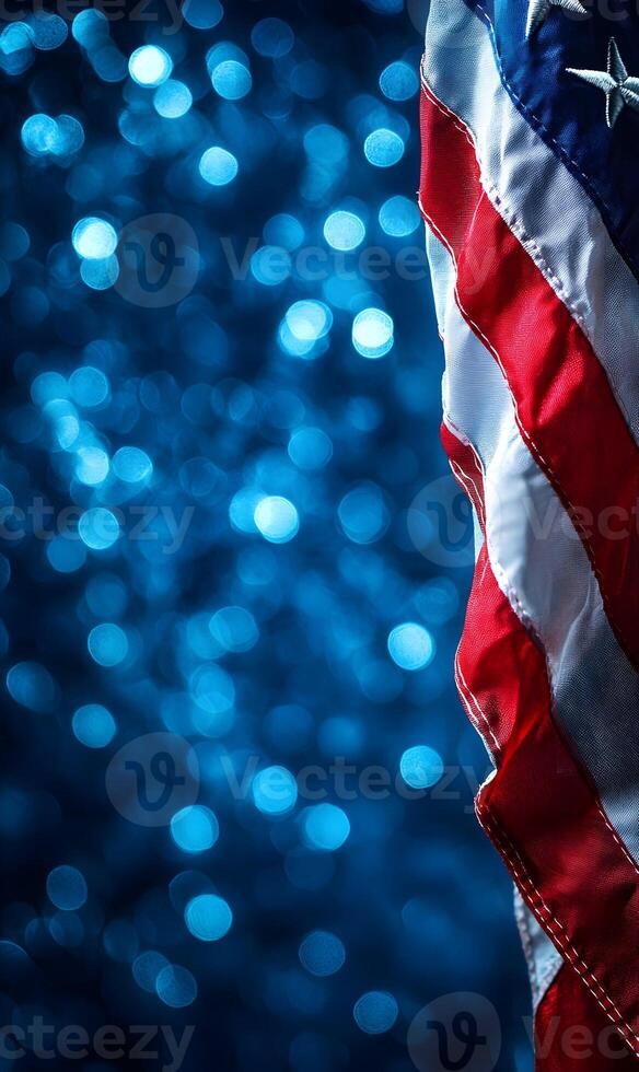 Elegant display featuring the American flag set against a backdrop of captivating bokeh lights photo