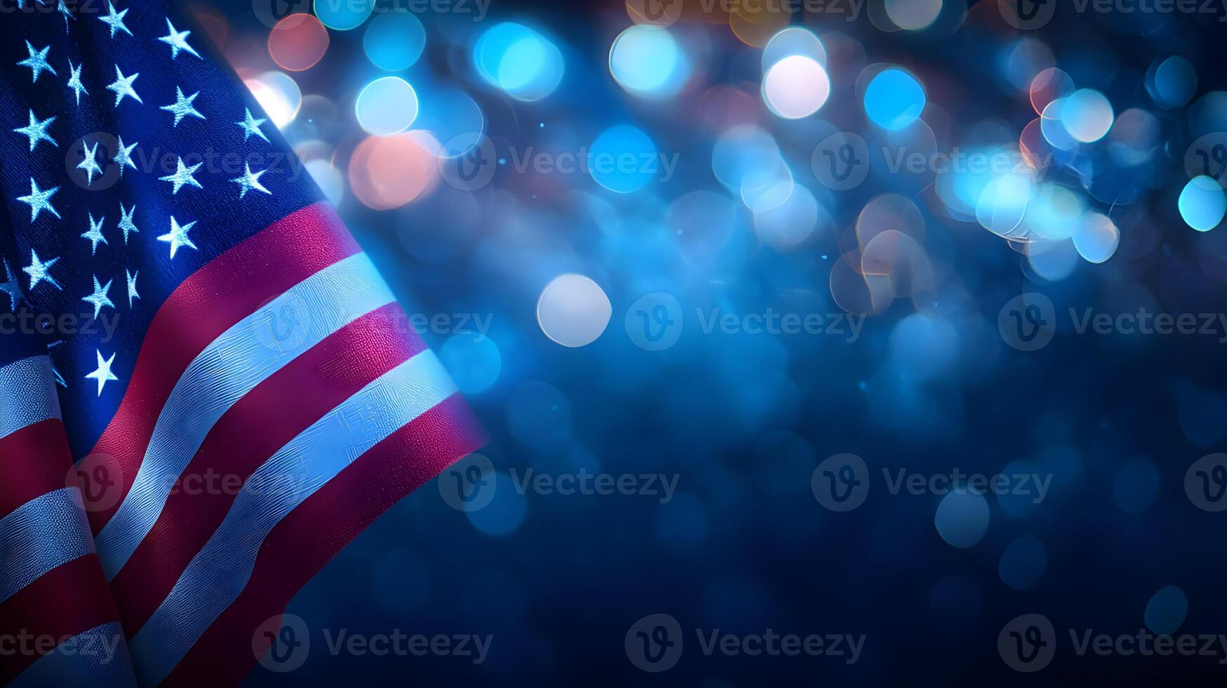 A vibrant american flag with bokeh lights enhancing the sense of patriotism and national pride photo