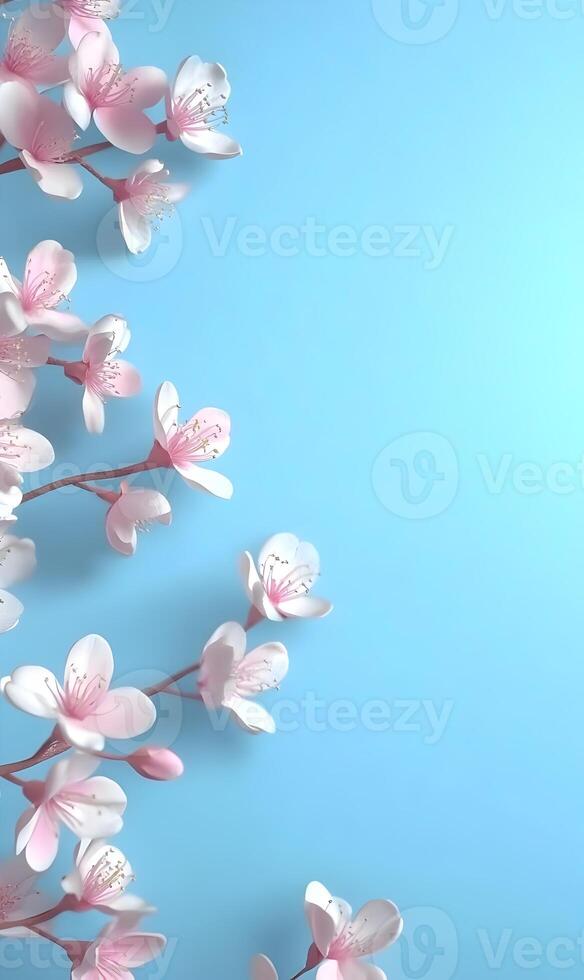 Pastel spring blossoms elegantly frame the edge, evoking soft floral aesthetics and vibrant color. photo