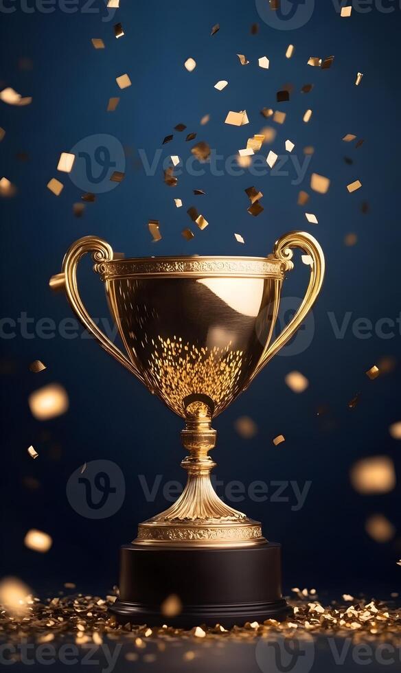 Illustrious golden trophy with celebratory confetti floating, capturing a moment of triumph photo