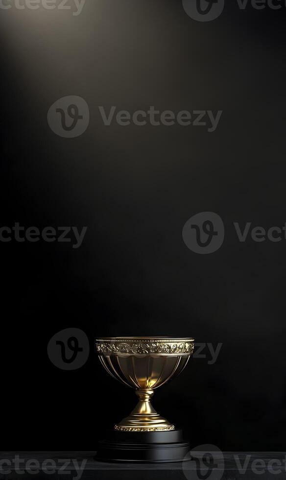 Golden goblet illuminated on a stage symbolizing triumph and achievement showcase success photo