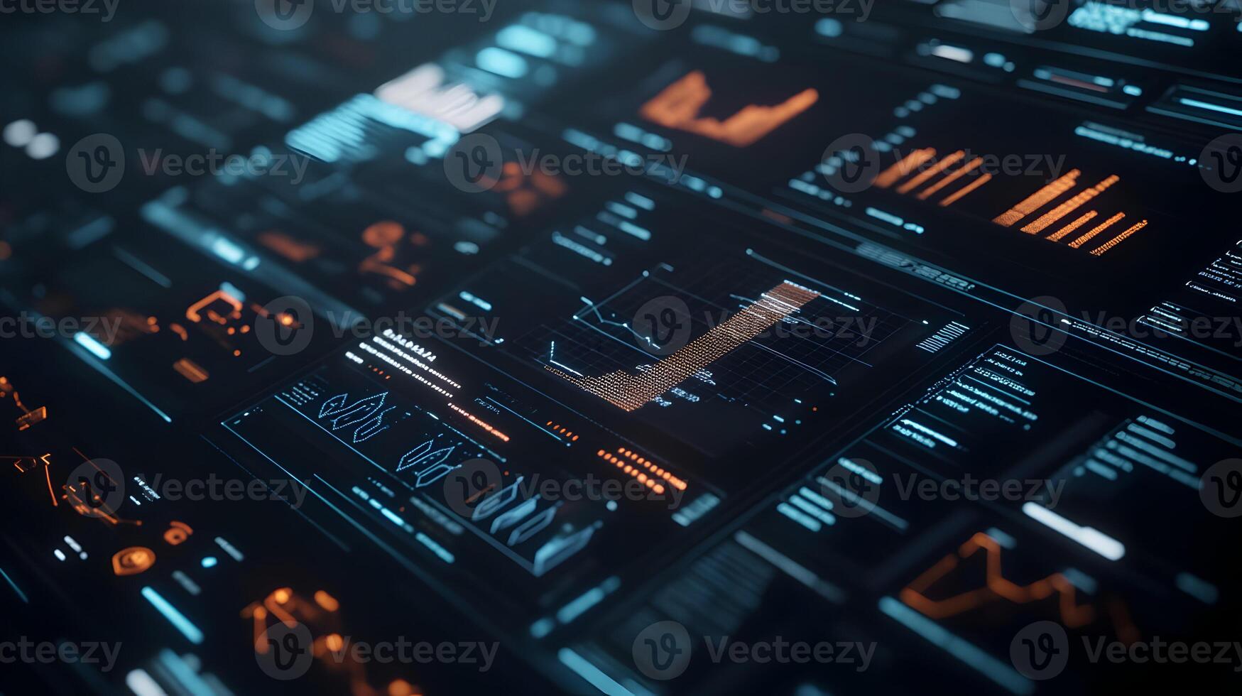 Complex technological display interface for digital data processing and visualization photo