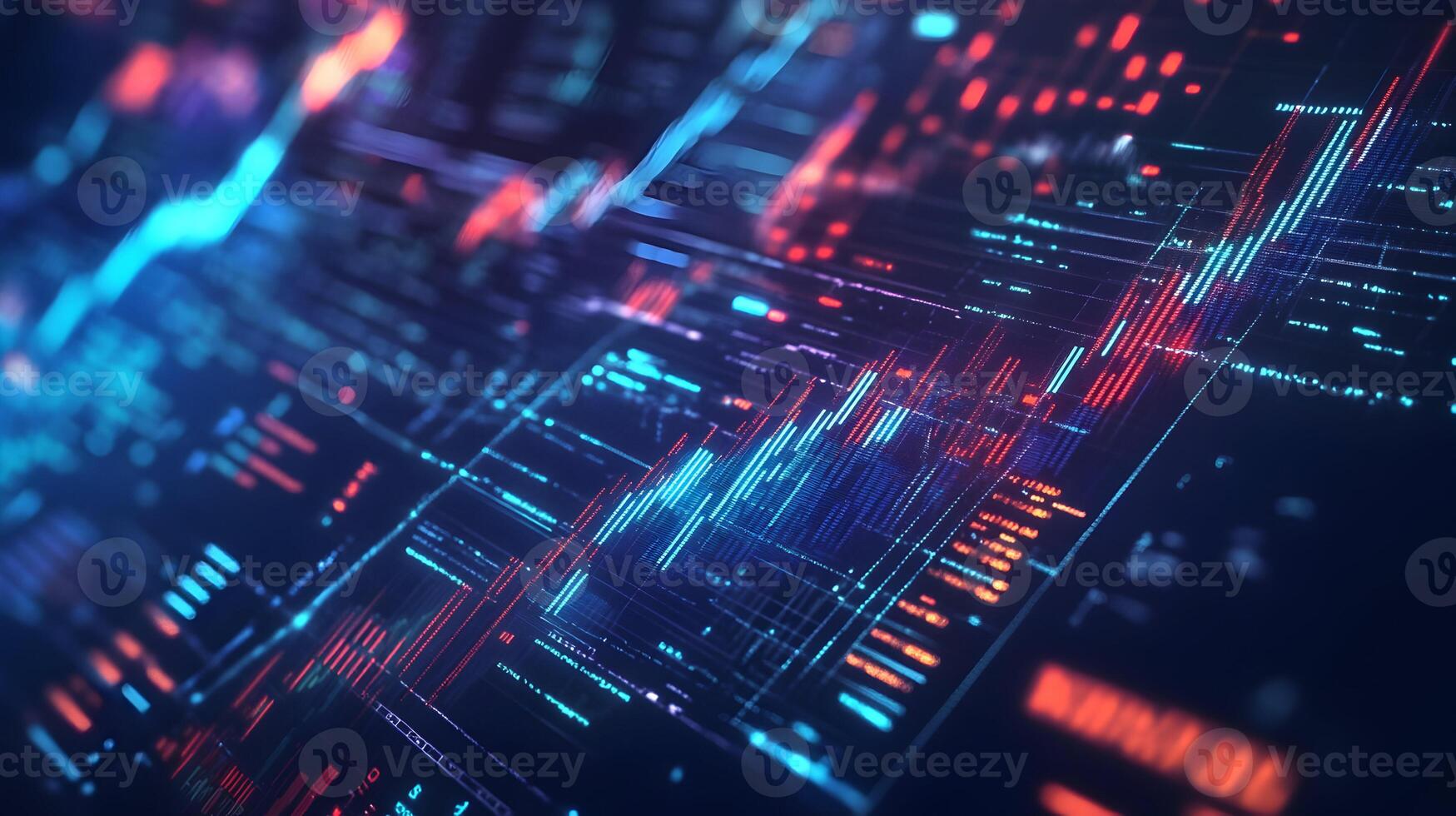 Financial analytics visualization with glowing lines and geometric patterns on futuristic display photo