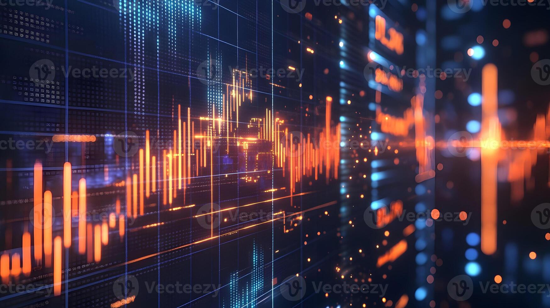 Abstract financial chart with uptrend line graph in stock market on dark background photo