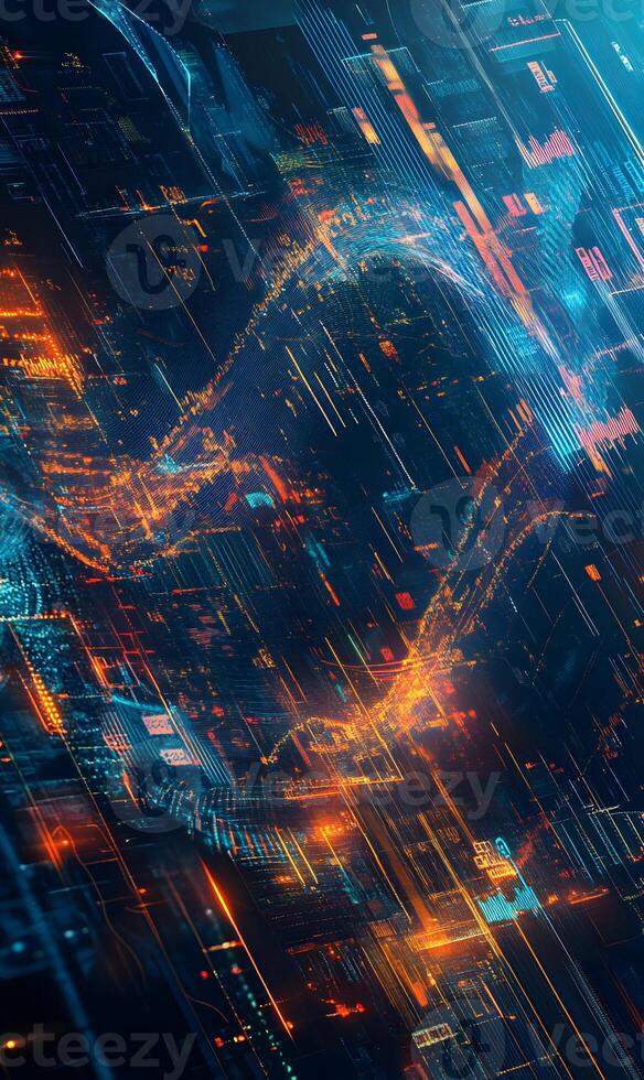Cybernetic Cityscape Illumination A Blend of Geometric Precision and Radiant Energy photo