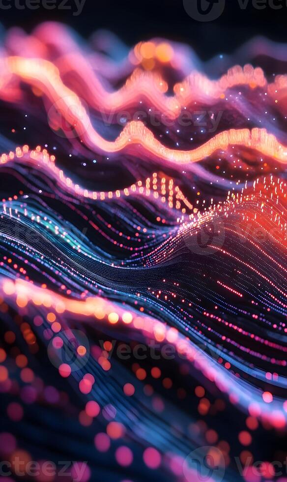 Dynamic Waveforms Emitting Light Creating Depth and Dimension for Technological Concepts photo