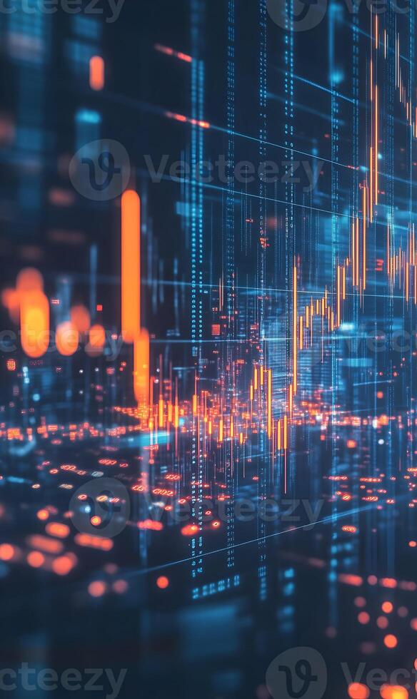 Abstract data grid visualization showing financial charts, ideal for digital technology concepts photo