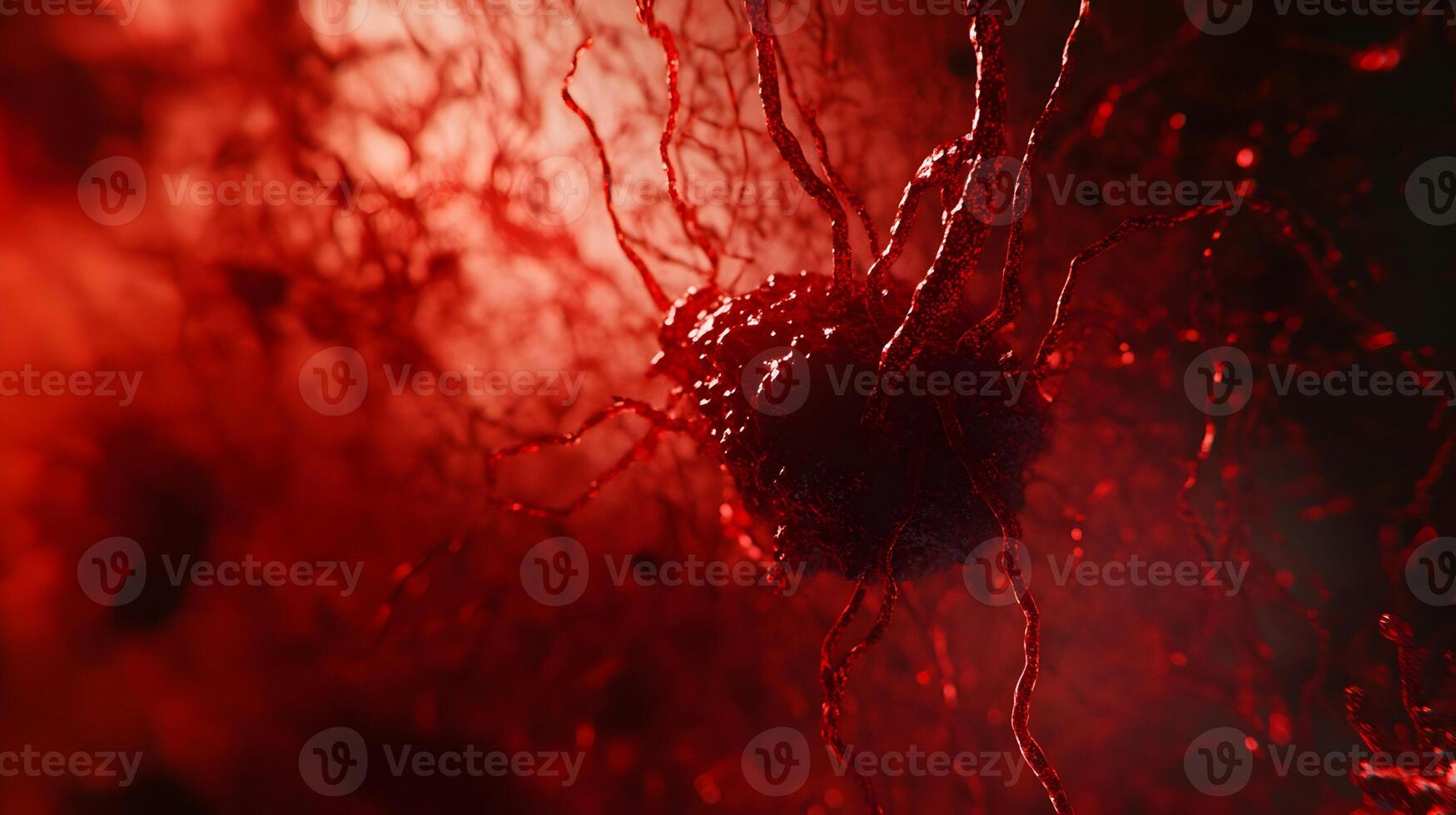 Abstract depiction of a cancer cell, highlighting its invasive tendrils and irregular structure photo