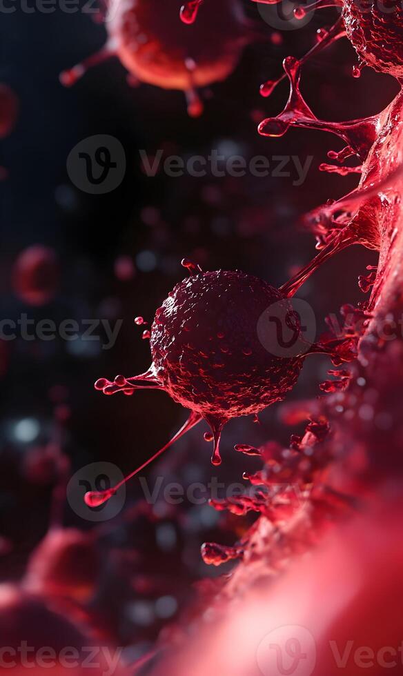 Detailed microscopic view showcasing complex and aggressive cancer cell structures illustration photo