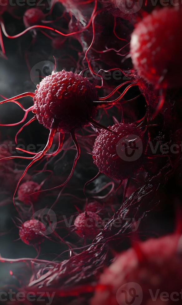 Microscopic exploration reveals the intricate structure of abnormal cancer cells invading tissue photo