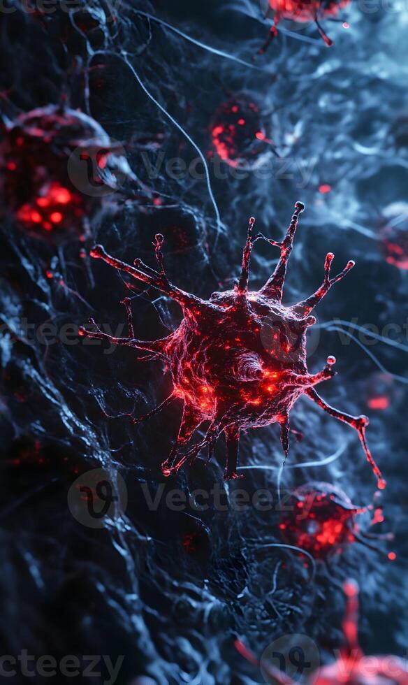Anatomical Render Portraying Malignant Cell Structures and Biological Illness Progression photo