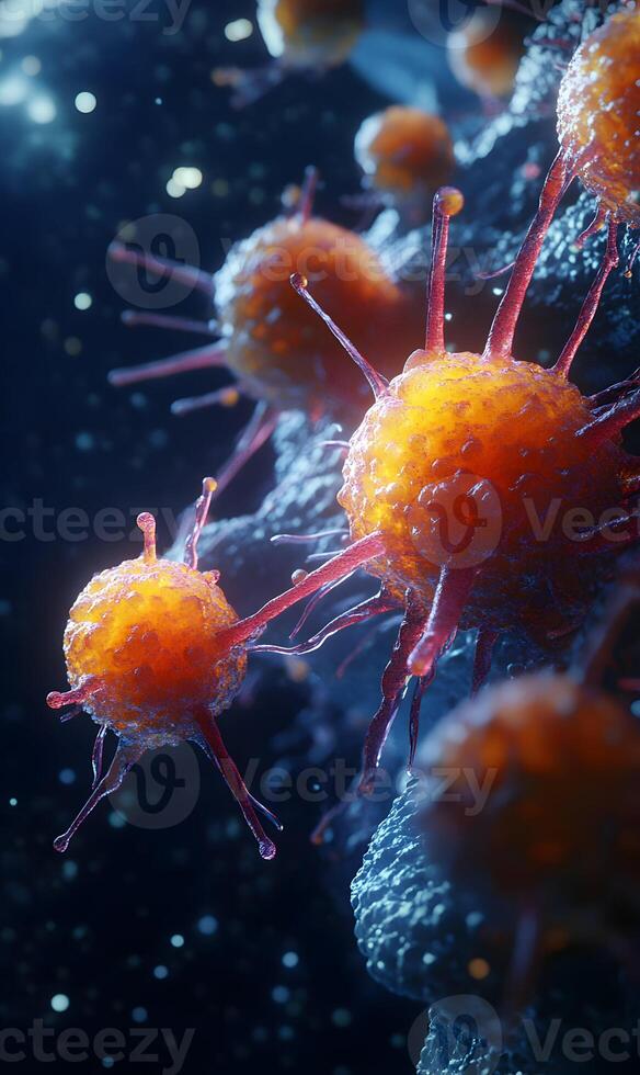 Detailed Visualization of Aggressive Cancer Cells with Intricate Surface Projections photo