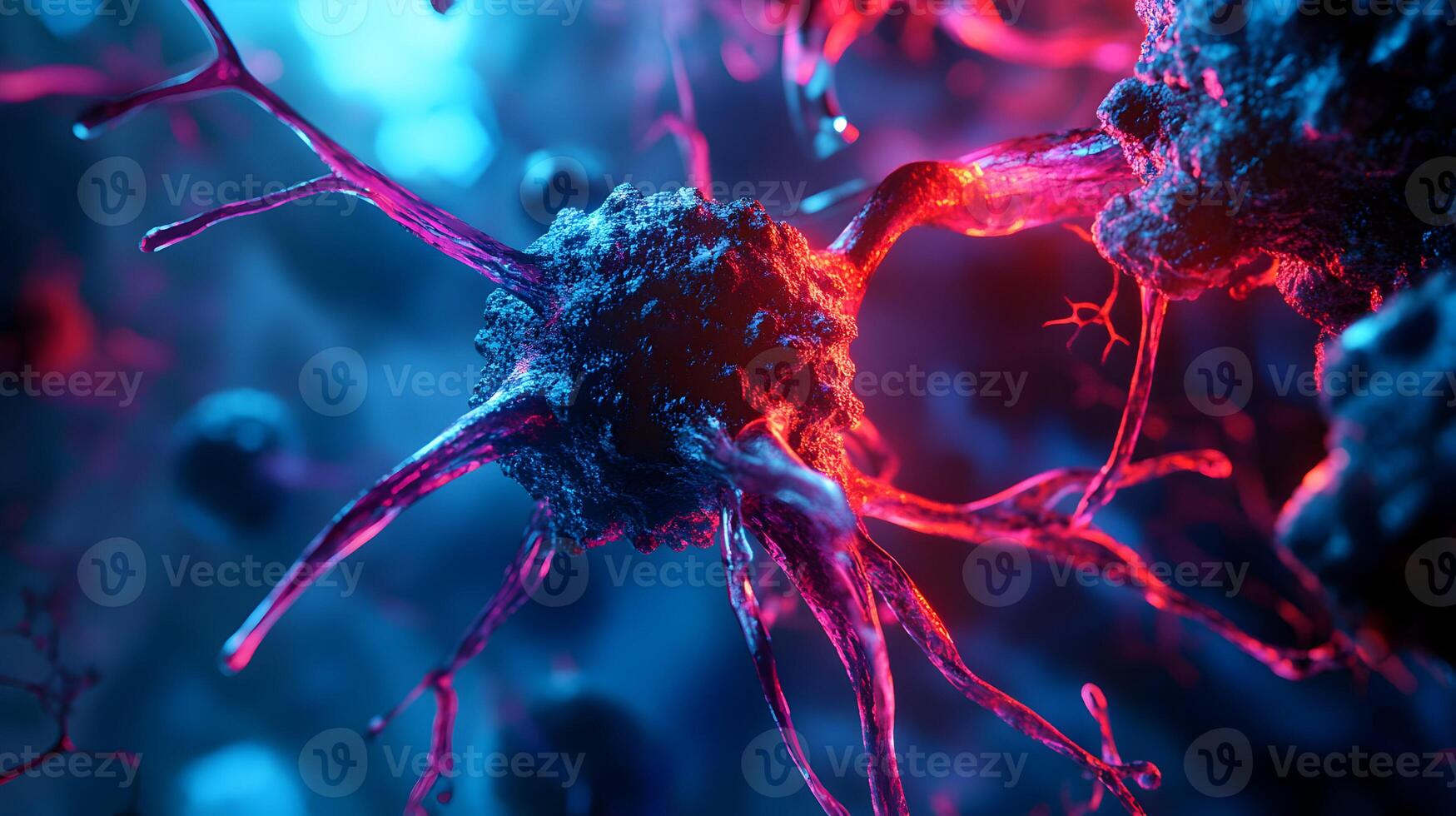 Intricate depiction of malignant cells, showcasing the complex structure of tumor morphology photo