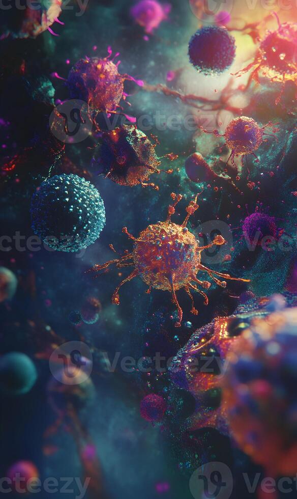 Artistic visualization of cancer cell structures and proliferation dynamics in transparent style photo