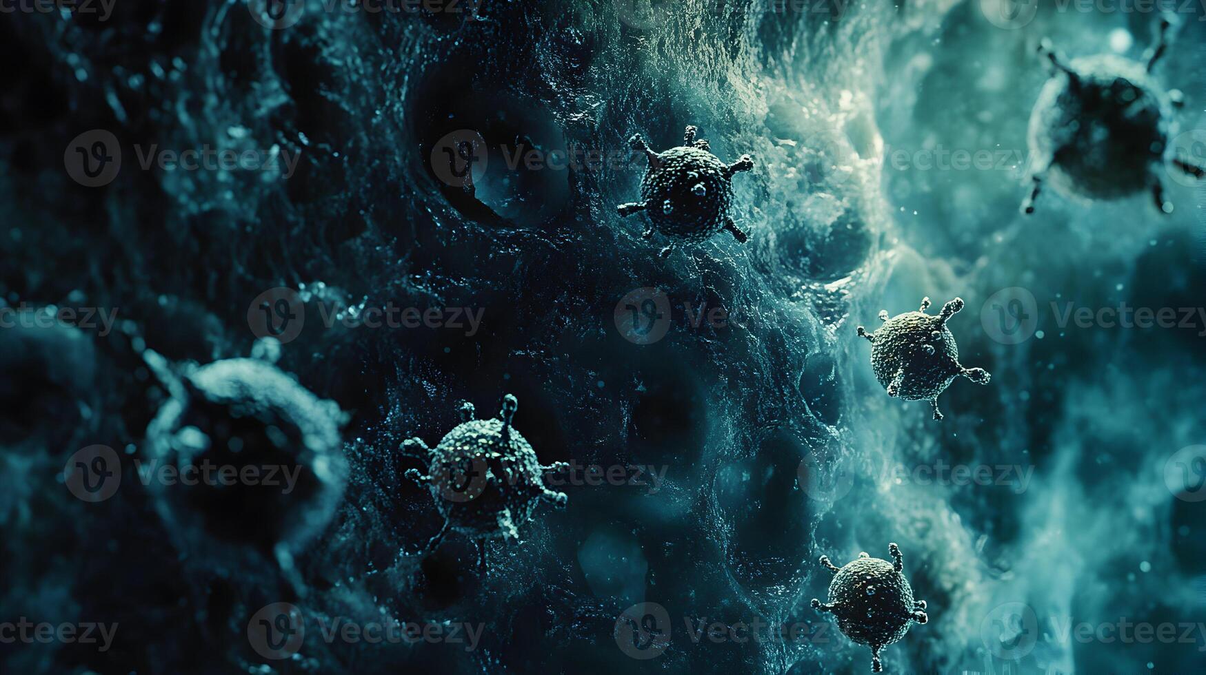 Detailed conceptual visualization showcasing the intricate structure of invasive cancer cells photo