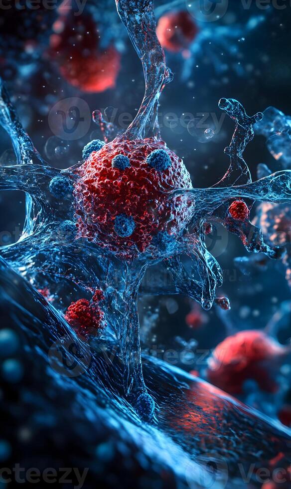 Complex microscopic rendering showcases cellular structures within a biological framework photo