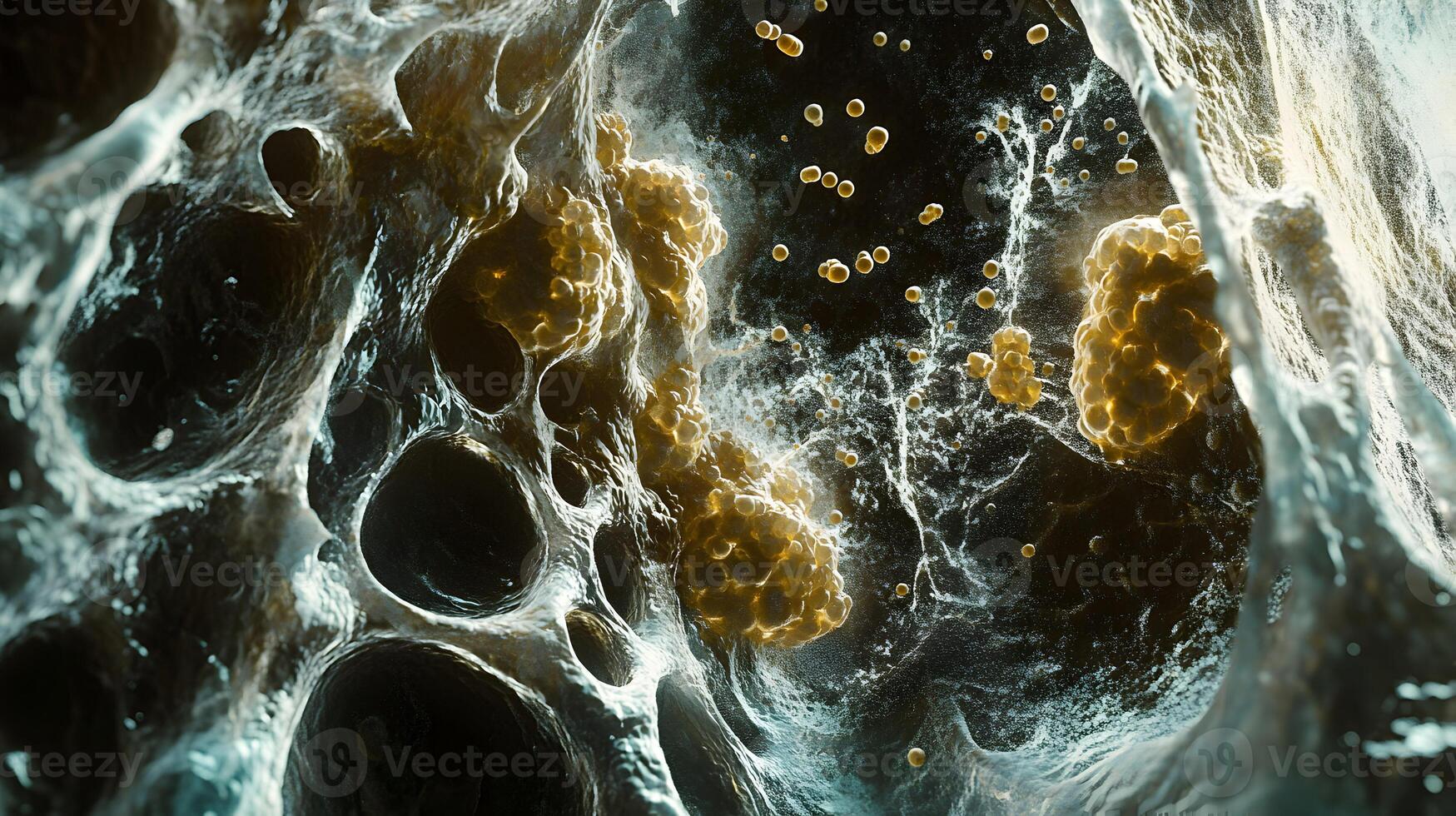 Microscopic Abstract Depiction of Cancer Cells and Surrounding Tissue Complexity photo
