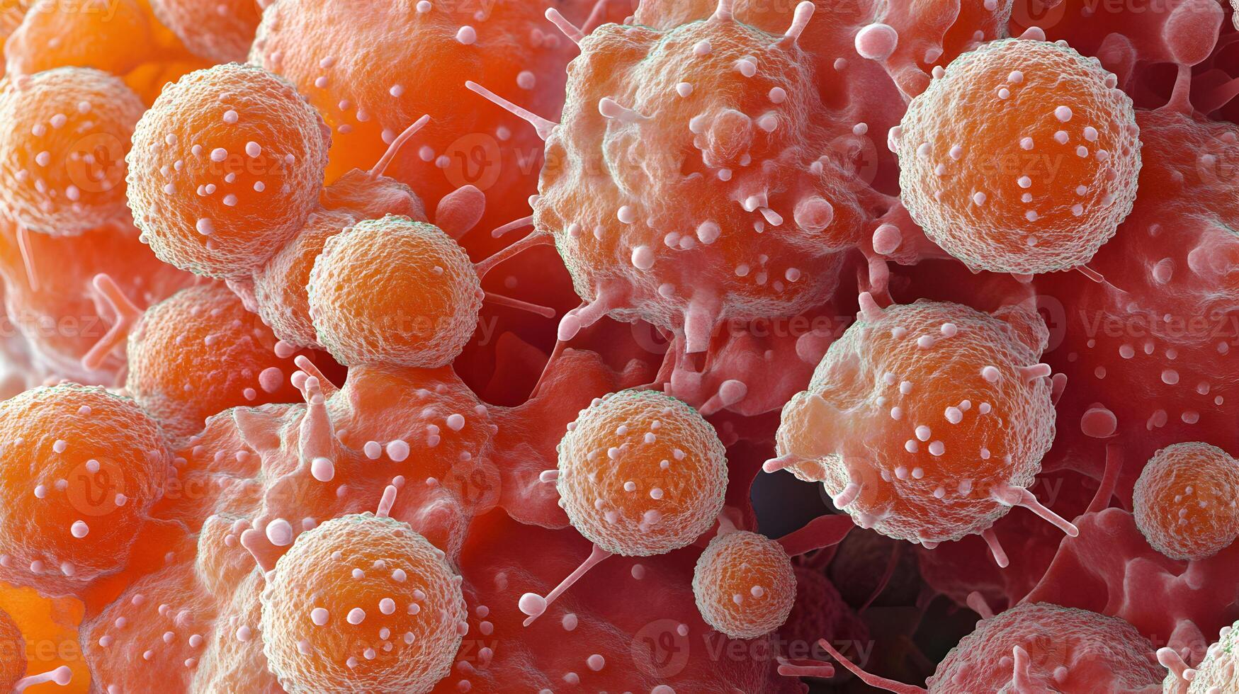 Microscopic View of Malignant Cancer Cells Spreading Aggressively within Organic Tissue photo