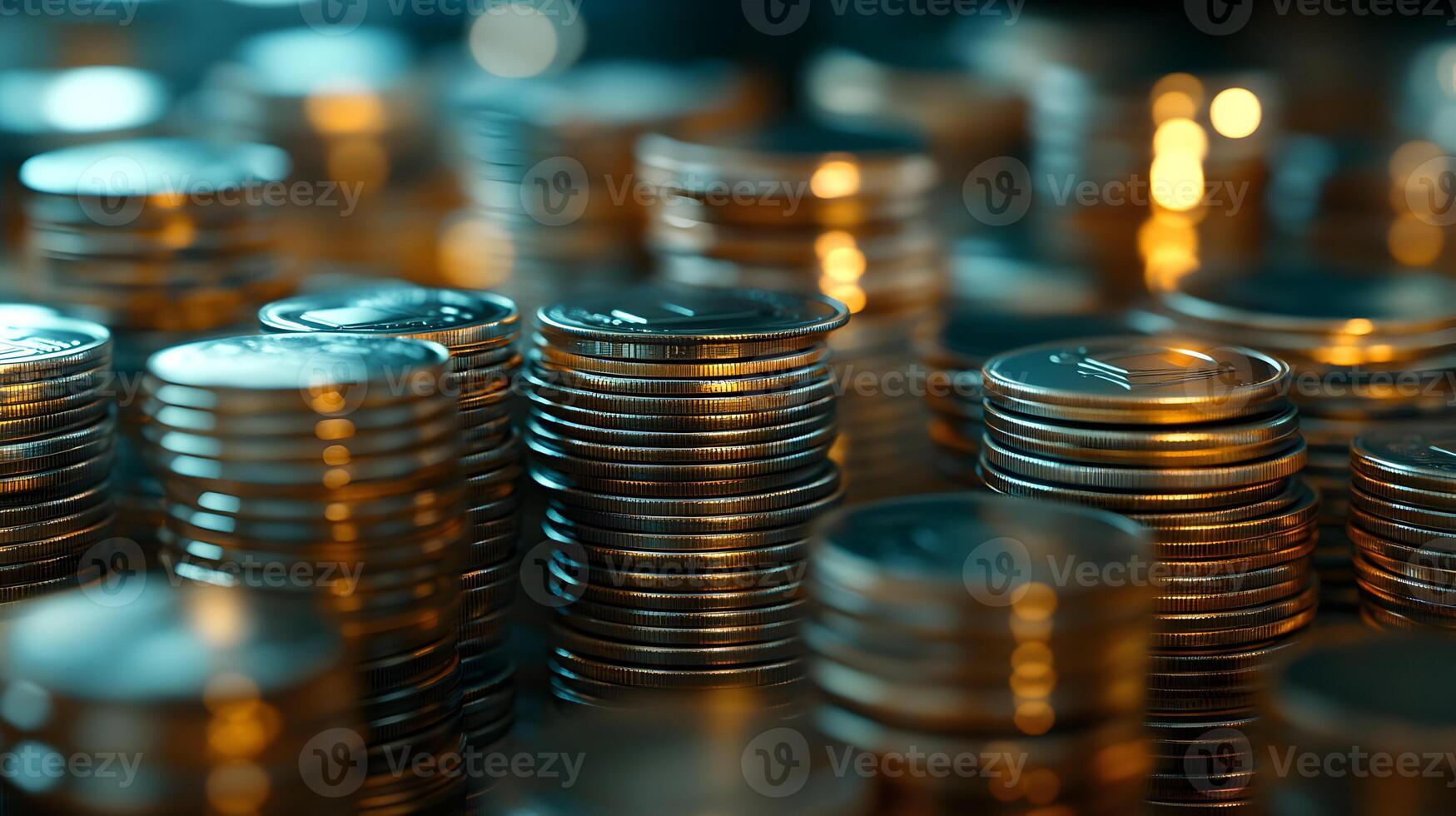A Wealthy Landscape Stacks of Metal Coins Symbolizing Growth, Savings and Financial Stability photo