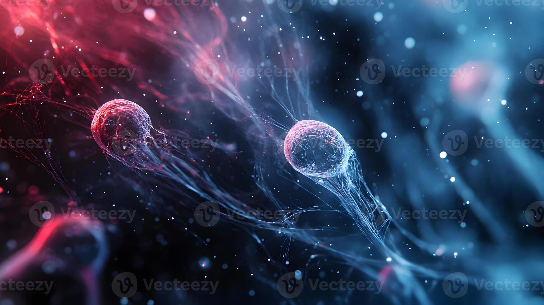Sci-fi Inspired Microscopic Life Forms Floating in a Cosmic Space with Nebulous Filaments photo