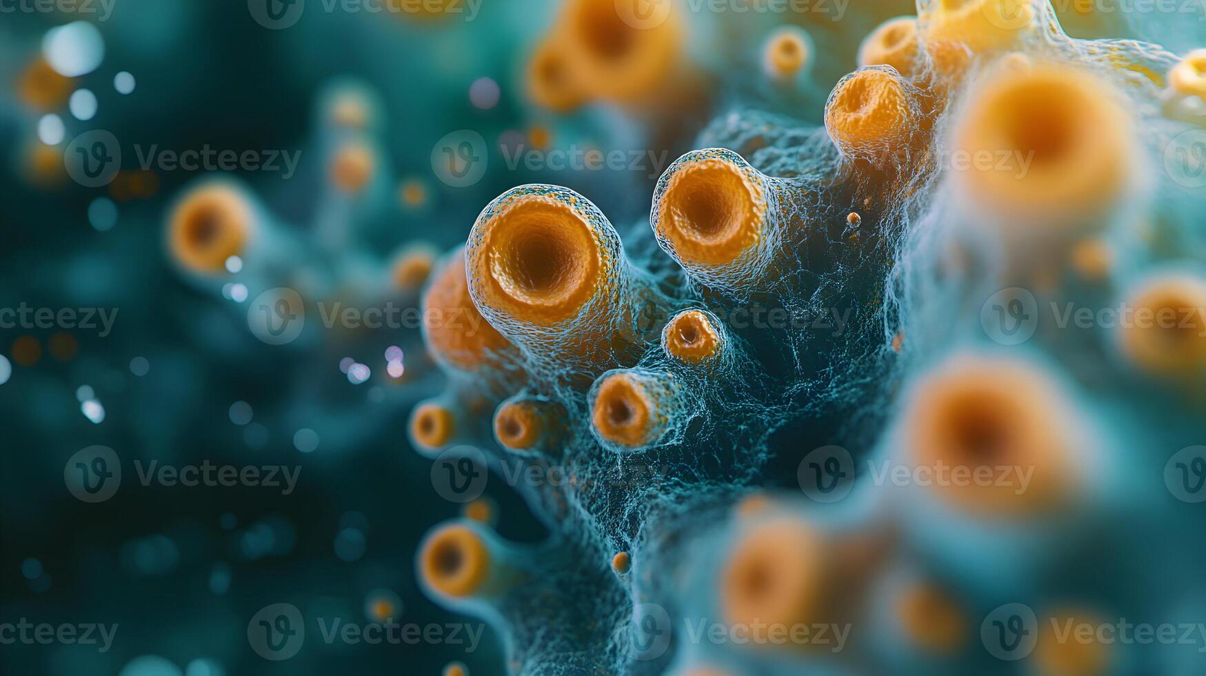Detailed Microscopic View Revealing Complex Microbial Structures and Intricate Cellular Network, photo
