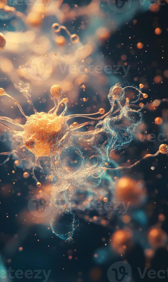 Detailed microscopic visualization of biological cells with intricate filament structures photo