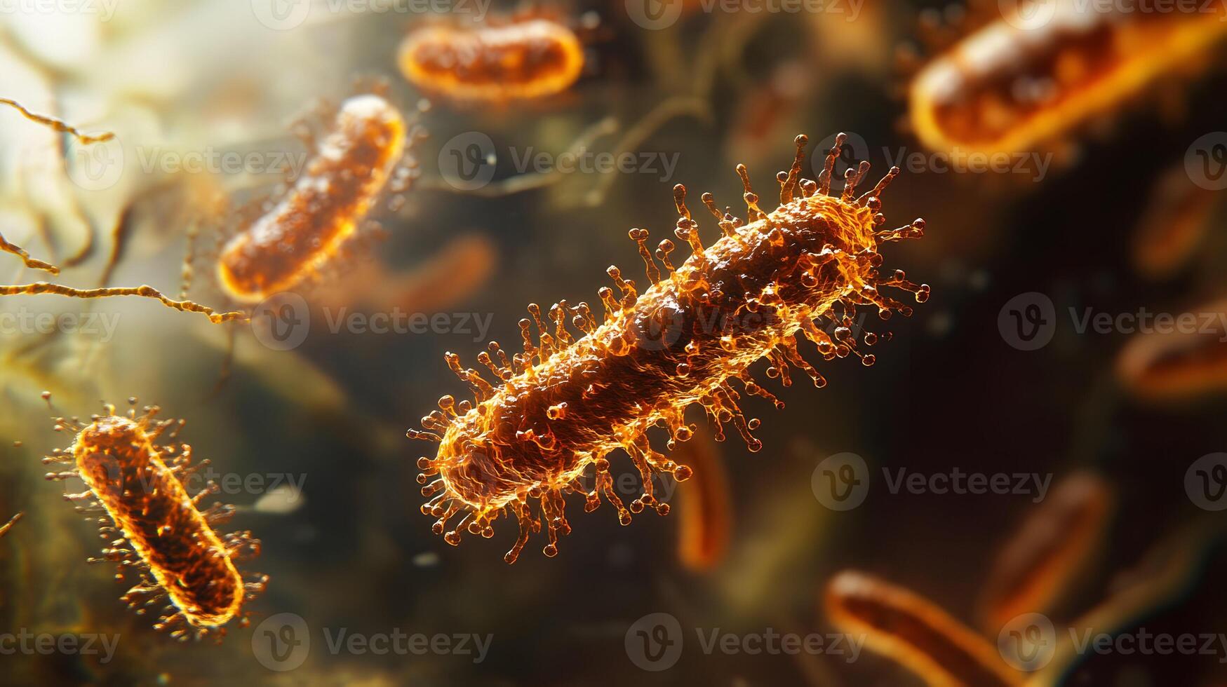 Detailed microscopic view reveals otherworldly alien-like bacteria organisms in high resolution photo