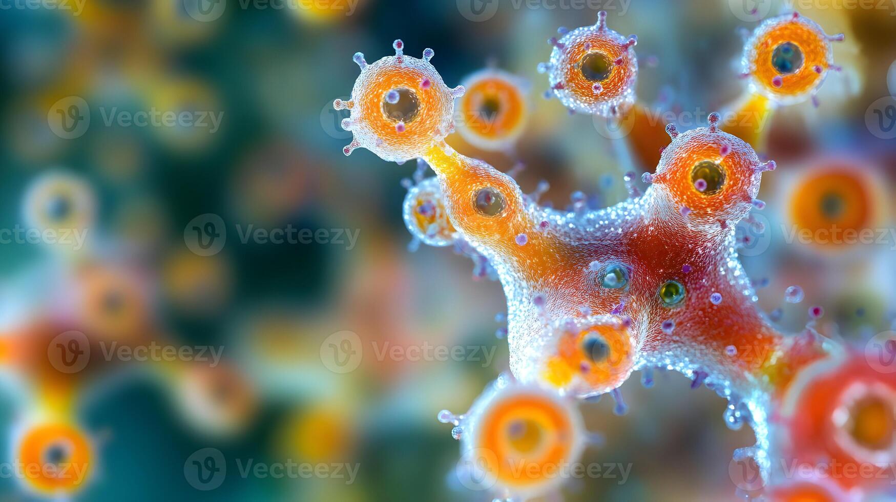 Detailed microscopic view shows intricate biological entities under extreme magnification photo