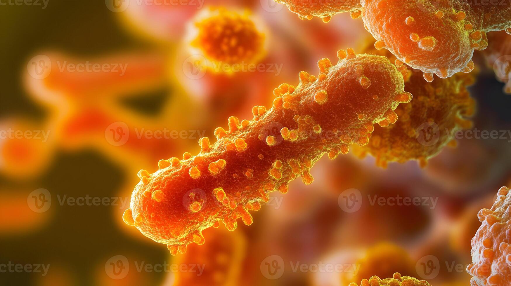 High-resolution close-up shows microscopic bacteria colonies with complex structures and texture detailing. photo