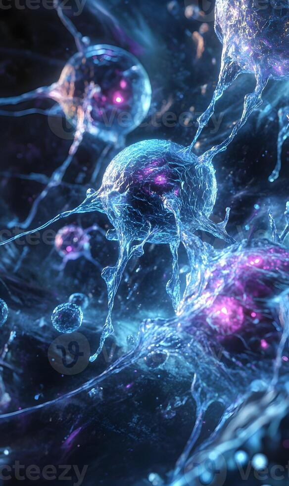 Intricate network of futuristic, science-fiction-inspired microscopic life forms with vibrant core photo