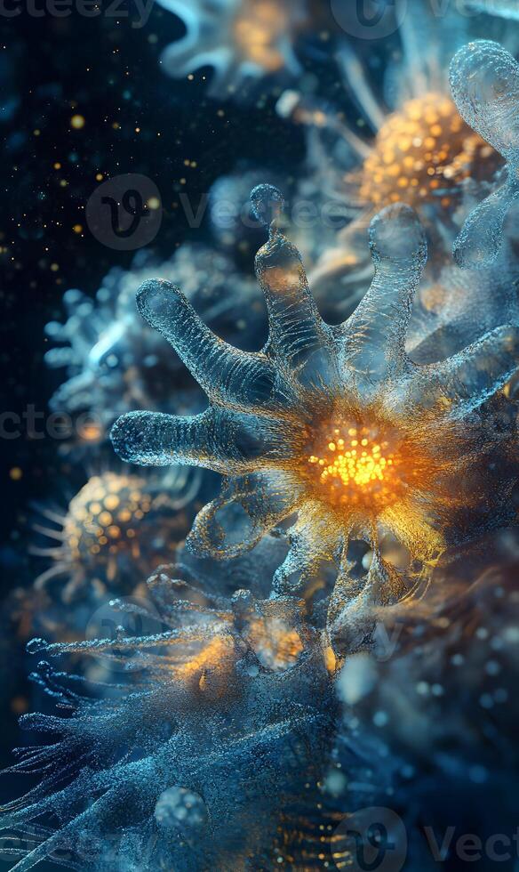 Underwater luminescence ethereal oceanic flora a bioluminescent deep sea botanical life form photo