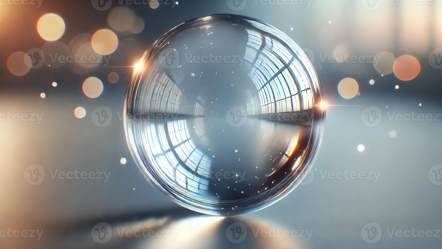 4K Realistic 3D Rendered Crystal Clear Glass Sphere Reflective, Perfectly Smooth Widescreen 4K Resolution photo