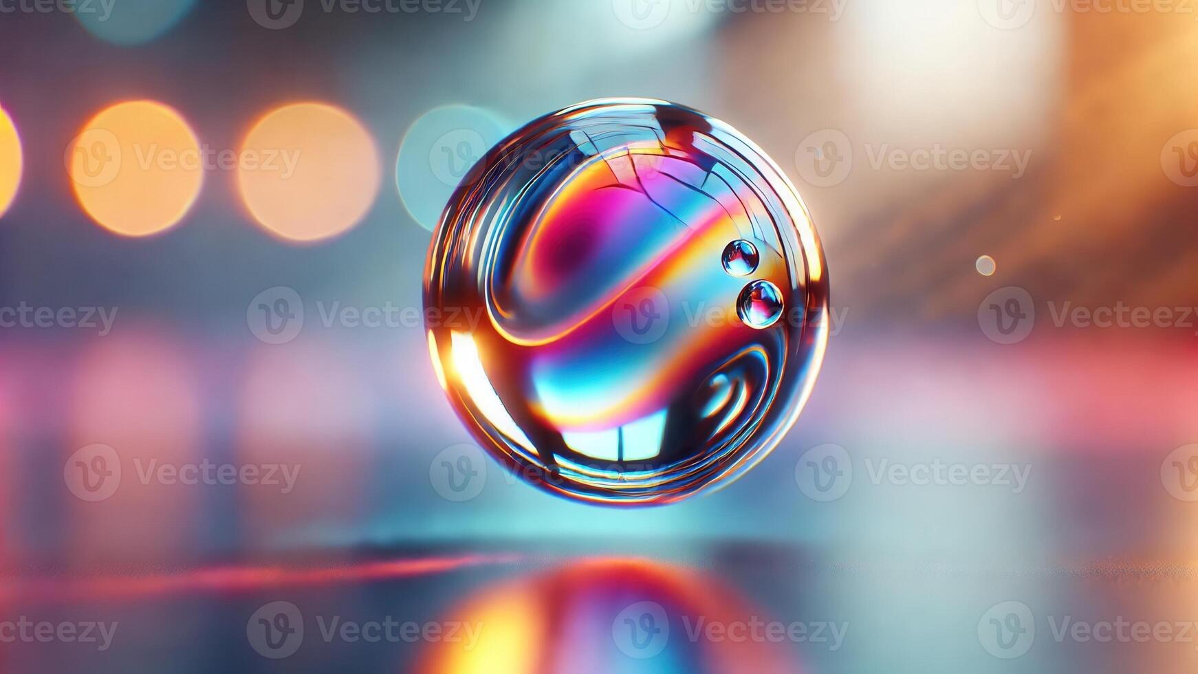 4K Realistic 3D Rendered Sphere Liquid Droplet with A Slightly Wavy Surface, Floating in The Air, Widescreen 4K Resolution photo