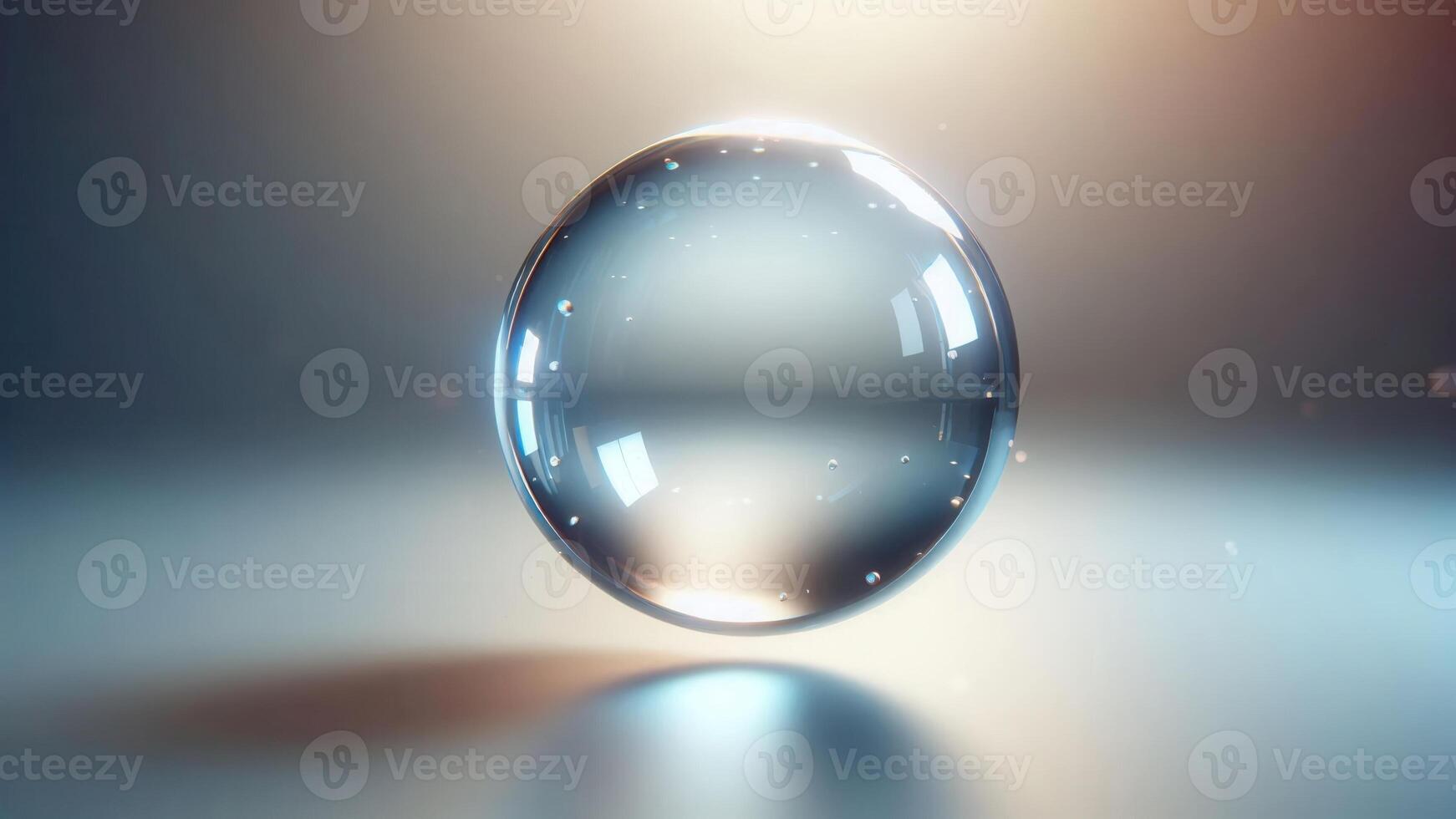 4K Realistic 3D Rendered Glass Ball, Reflective and Transparent, Floating in The Air, Widescreen 4K Resolution photo