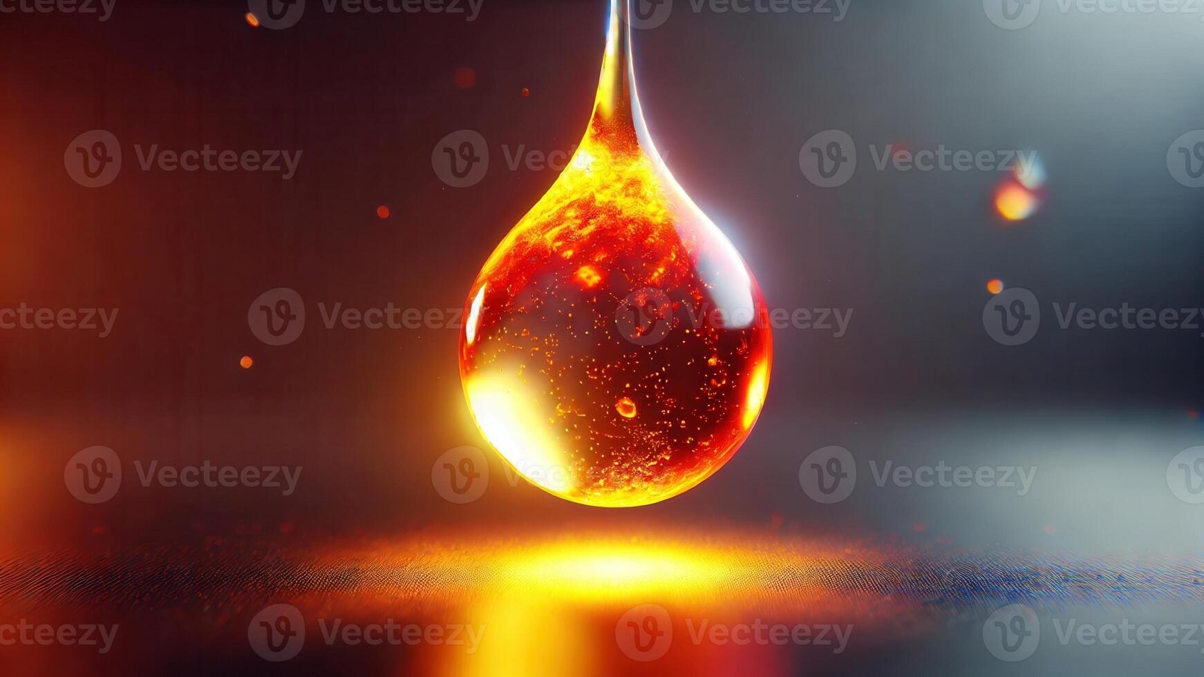 4K Realistic 3D Render Glowing Drop of Hot Molten Glass, Floating in The Air, Widescreen 4K Resolution photo