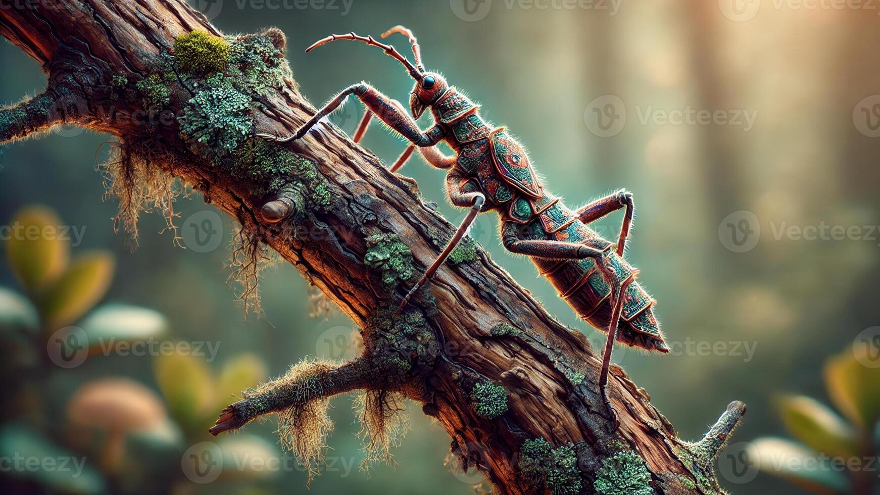 4K Realistic Macro Photograph Focusing on a Tree Branch and Stick Insect with Intricate Textures, Widescreen 4K Resolution photo