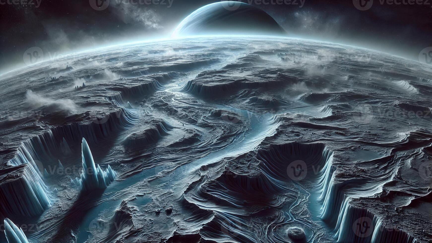 4K Realistic View of Neptune Surface, Covered in Frozen Methane, Widescreen 4K Resolution photo