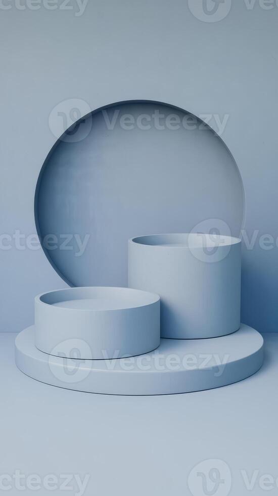 Three white round bowls on a blue background photo