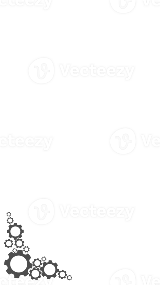 Gears of Different Sizes in the Bottom Corner Transparent Background Vertical Image. Gears for Vertical Banner Design png