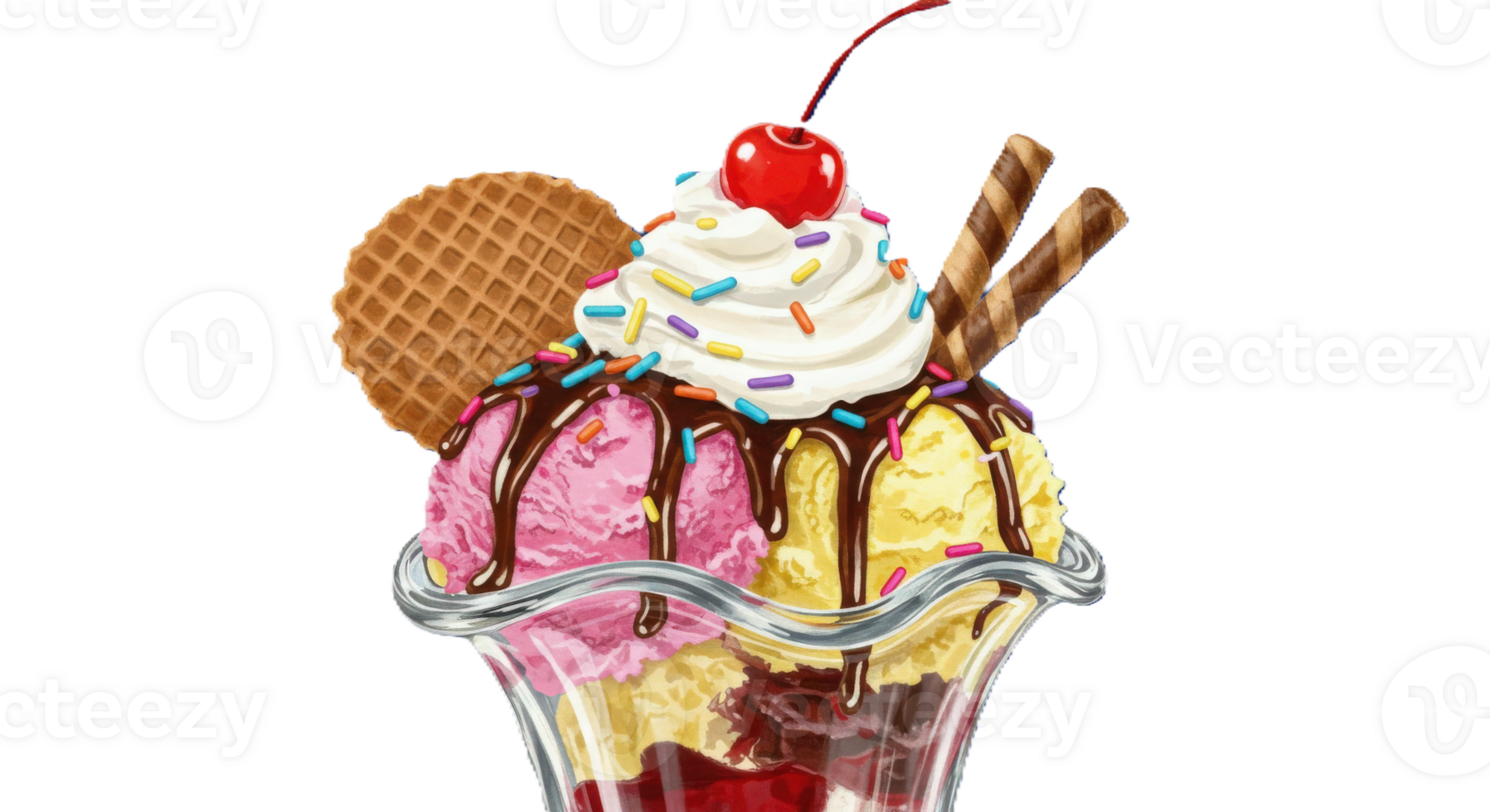 Ice cream sundae with cherry png
