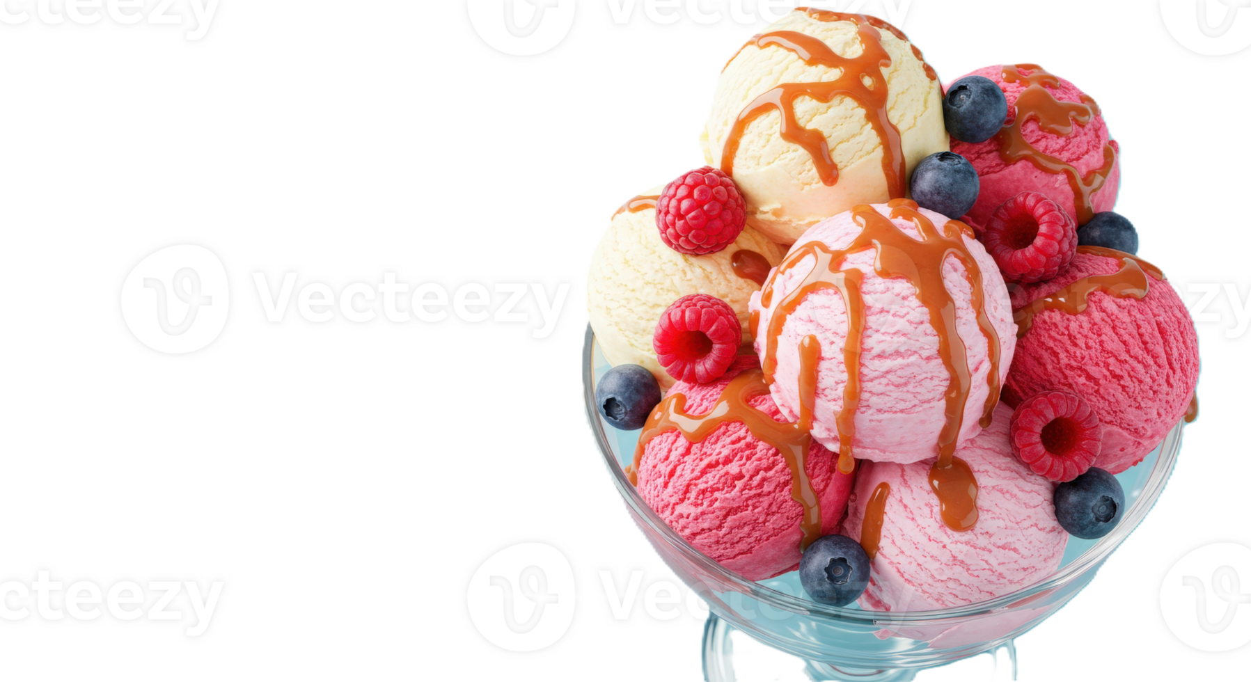 A glass bowl filled with ice cream and berries png