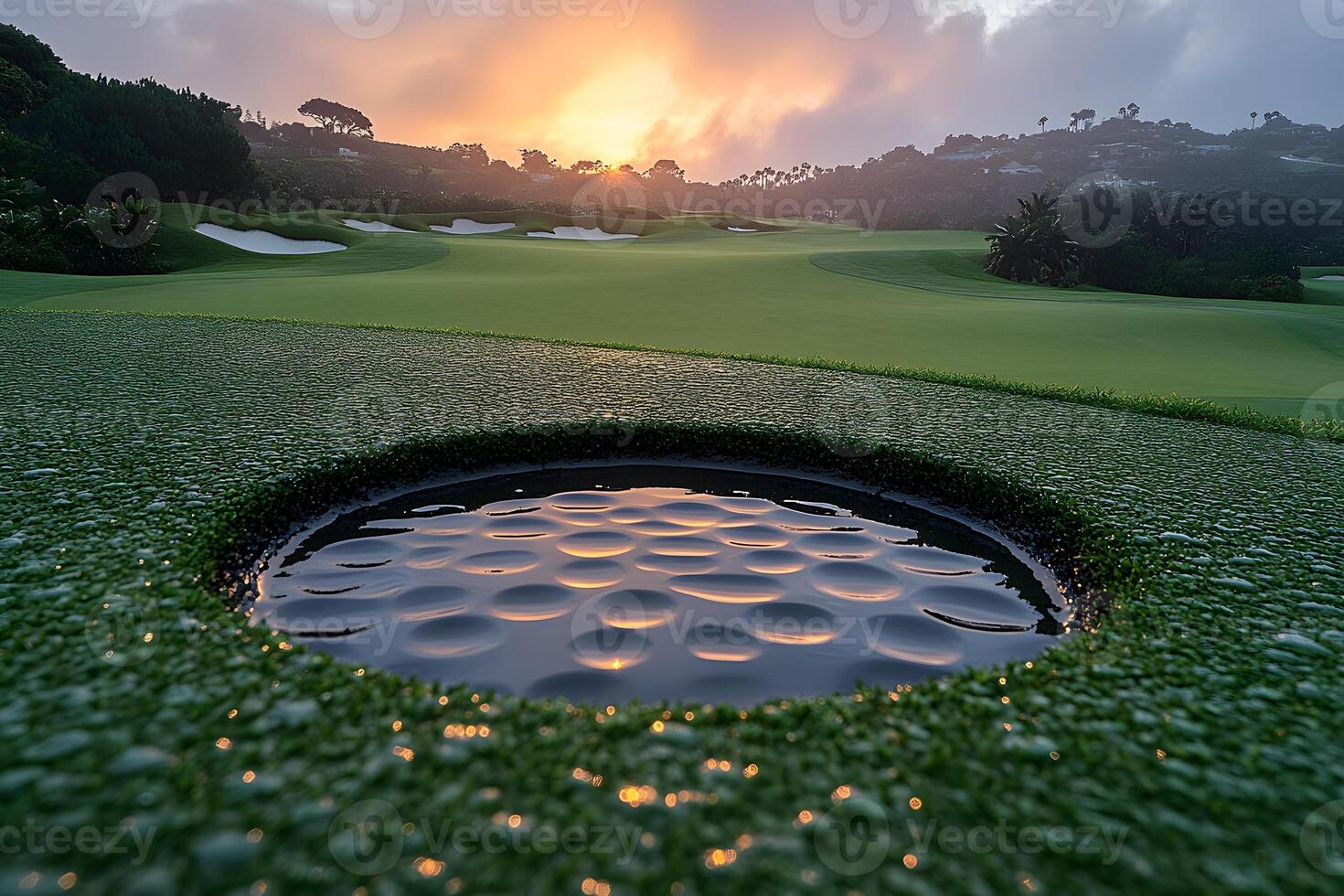Serene Golf Course at Sunrise Perfect for Sports Enthusiasts and Nature Lovers photo